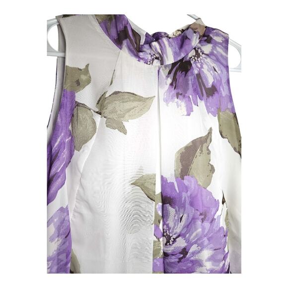 NEW Robbie Bee Women's Sleeveless Back Keyhole Tie Floral Dress White (Size: 12) - Picture 2 of 8